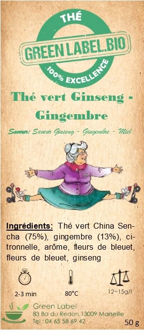 Thé vert Ginseng - Gingembre - Saveur Ginseng - Gingembre - Miel